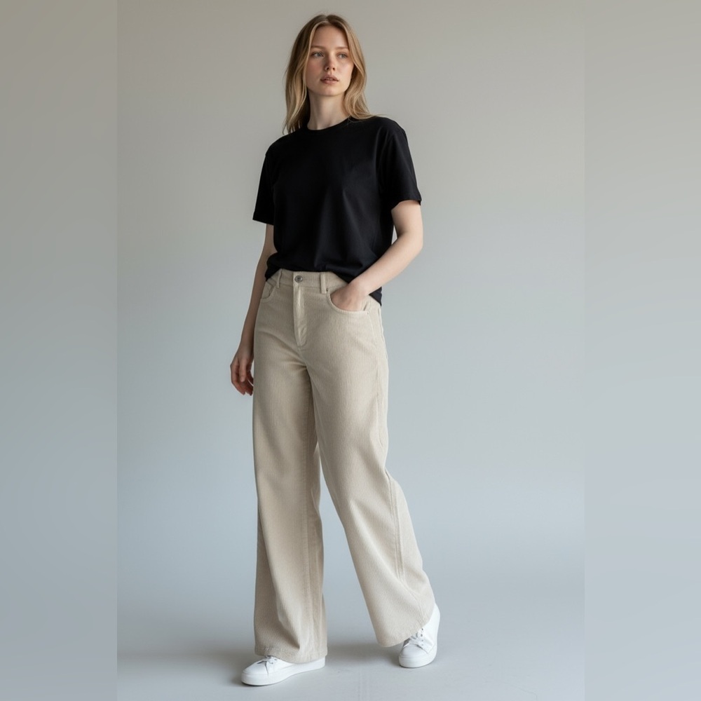 Women's Vintage mCorduroy Trousers Simple Wide Leg Trousers for in Khaki. Large - Picture 4 of 6